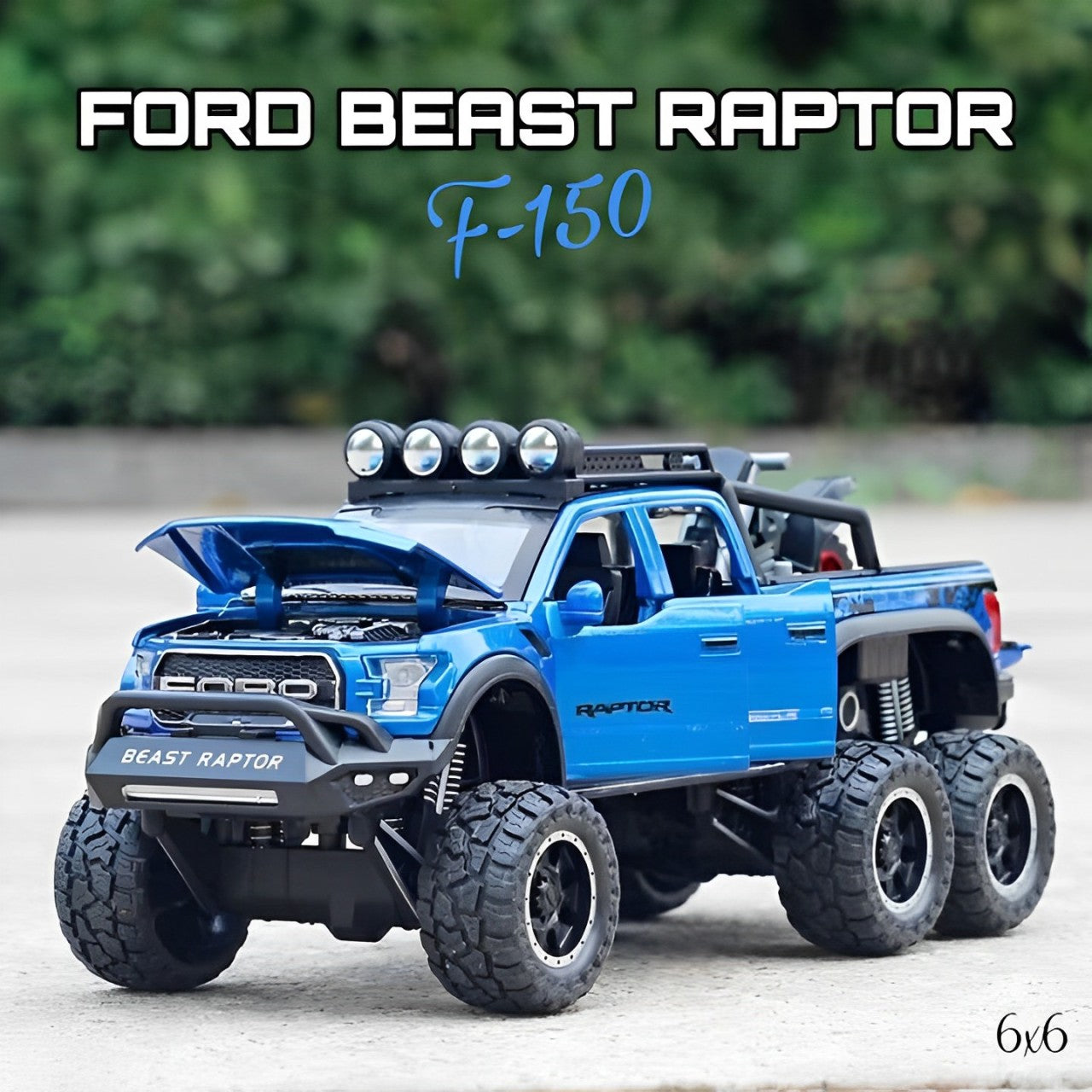 Diecast Model Ford Raptor F150 6x6 Without Bike 1/24 | نموذج داي كاست فورد رابتر F150 6x6 بدون دراجة بمقياس 1:24