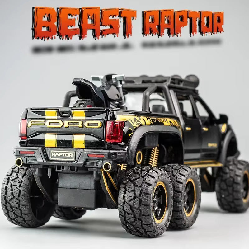 Diecast Model Ford Raptor F150 6x6 Without Bike 1/24 | نموذج داي كاست فورد رابتر F150 6x6 بدون دراجة بمقياس 1:24