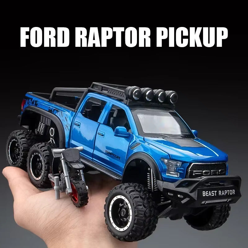 Diecast Model Ford Raptor F150 6x6 Without Bike 1/24 | نموذج داي كاست فورد رابتر F150 6x6 بدون دراجة بمقياس 1:24