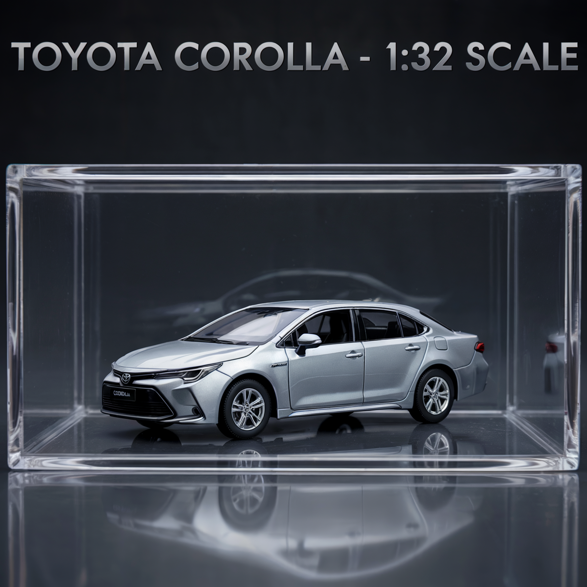 Toyota Corolla Diecast Model with Acrylic Frame 1:32 | نموذج داي كاست تويوتا كورولا مع إطار أكريليك مقياس 1:32